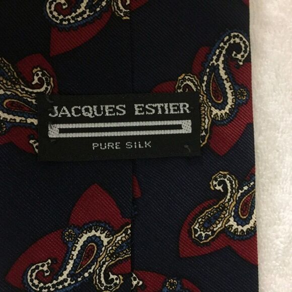 Jacques Estier Mens Tie Silk Necktie Tie Navy Red - Picture 4 of 4